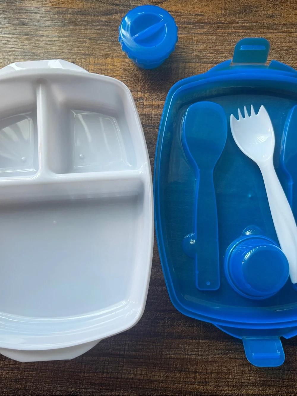 Blue Bento Lunch Box Compartment Container Set with Utensils & Dressing Cup